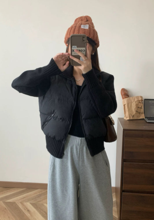 Knitted patchwork down jacket