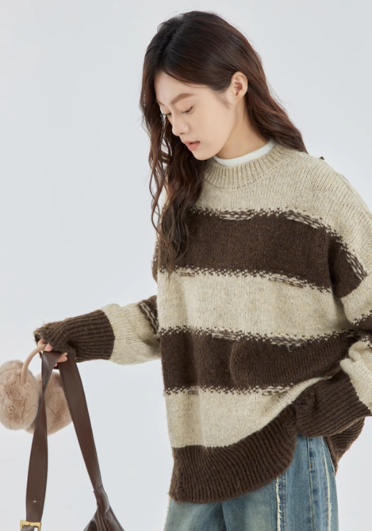 brown striped sweater