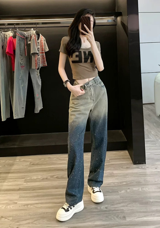 滿鑽漸變牛仔褲