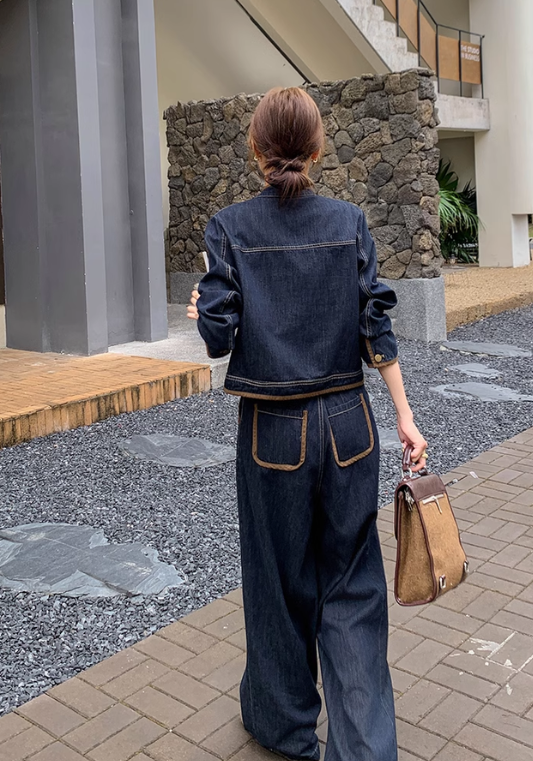 Denim and leather suit