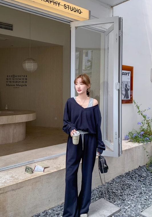 Fake two piece off shoulder suit