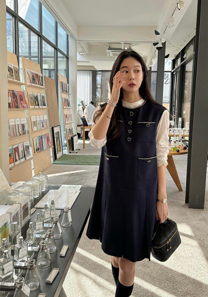 小香風愛心粗紡無袖連身裙