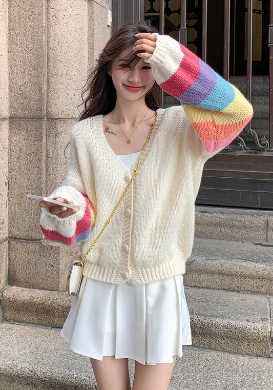 rainbow sleeve cardigan sweater