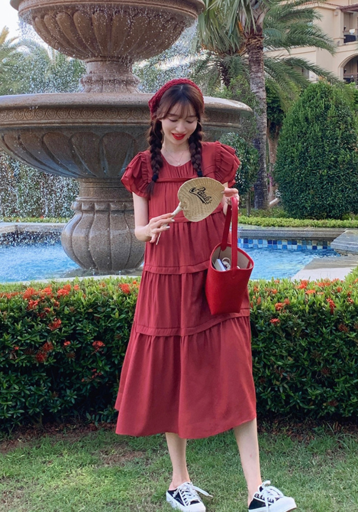 甜美風小飛袖蛋糕裙