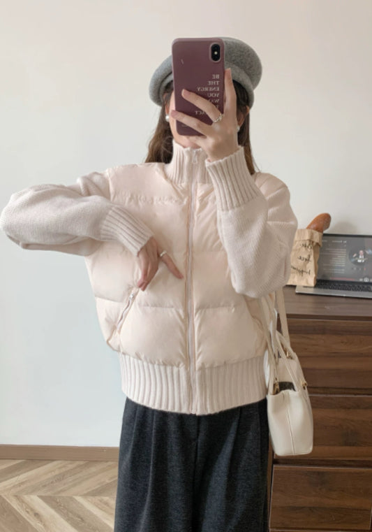 Knitted patchwork down jacket