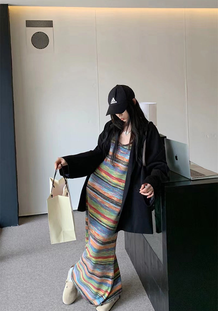 彩虹條紋針織連身裙