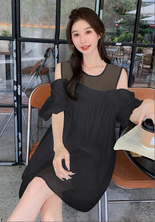 溫柔露肩天絲裙