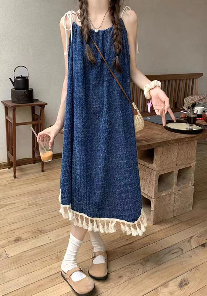 fringed denim suspender skirt