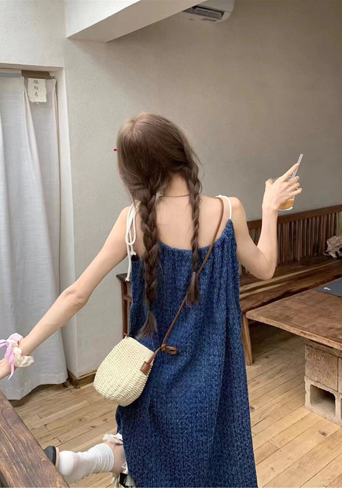 fringed denim suspender skirt