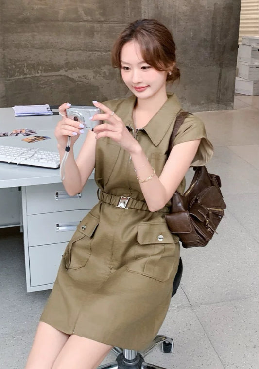 卡其工裝裙
