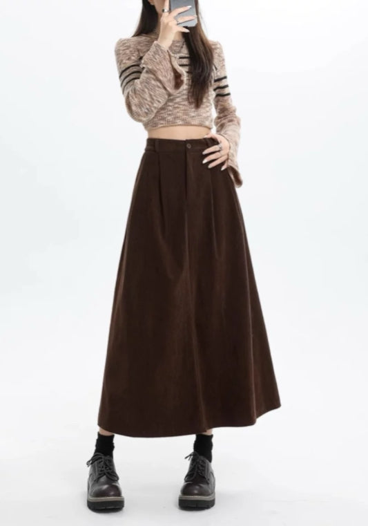 Brown corduroy midi skirt