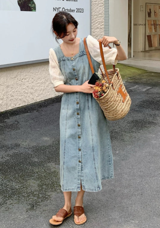 泡泡袖牛仔裙