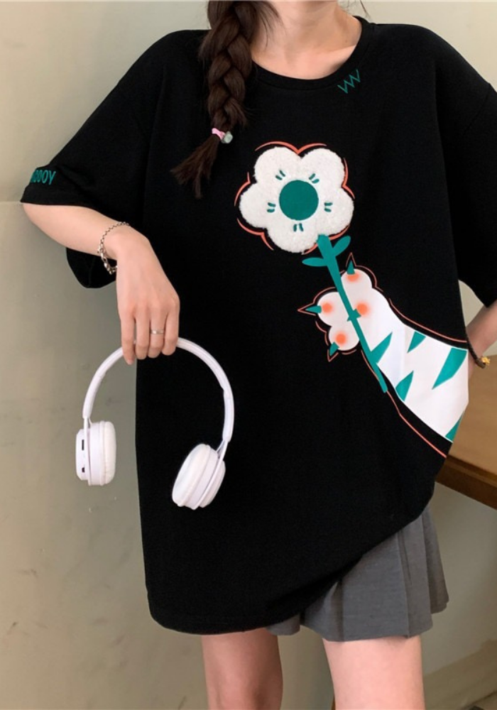 中長款花朵短袖