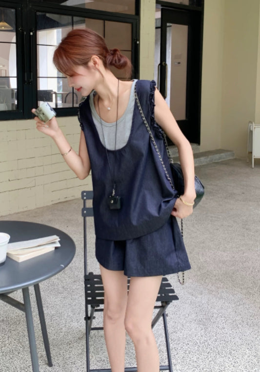 深藍假兩件套裝