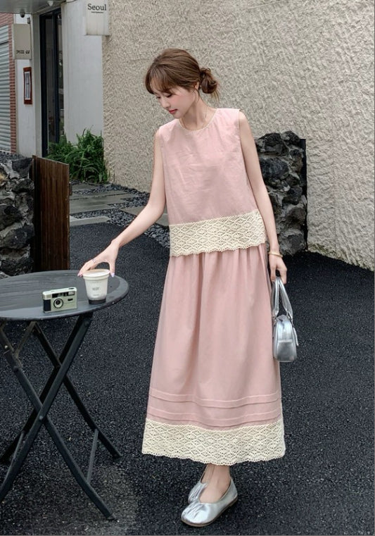 粉色藍色拼接套裝