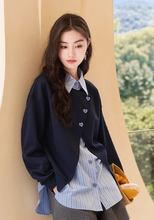 High slit fake two piece sweatshirt