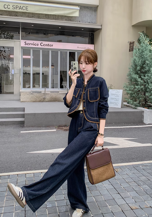 Denim and leather suit
