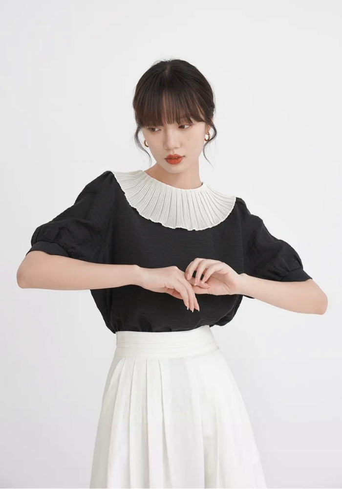 French ruffled short-sleeved shirt