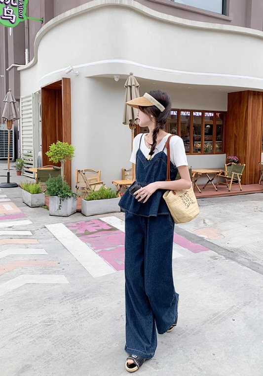 Ruffled denim three-piece suit