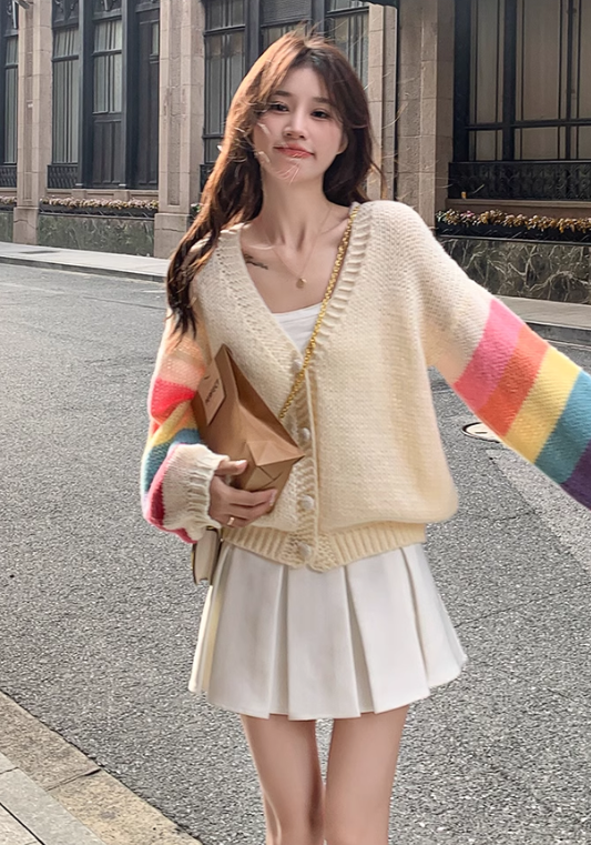 rainbow sleeve cardigan sweater