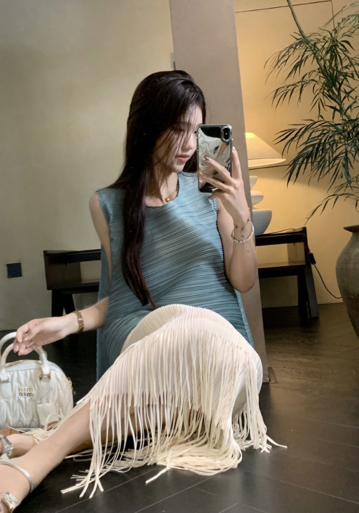 French camisole + fringed skirt