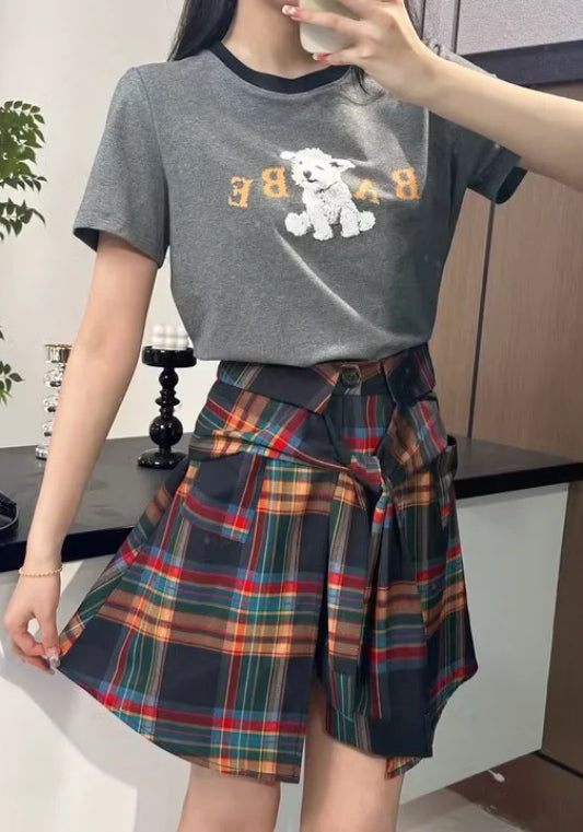 彩色格仔裙褲