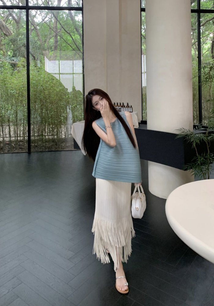 French camisole + fringed skirt