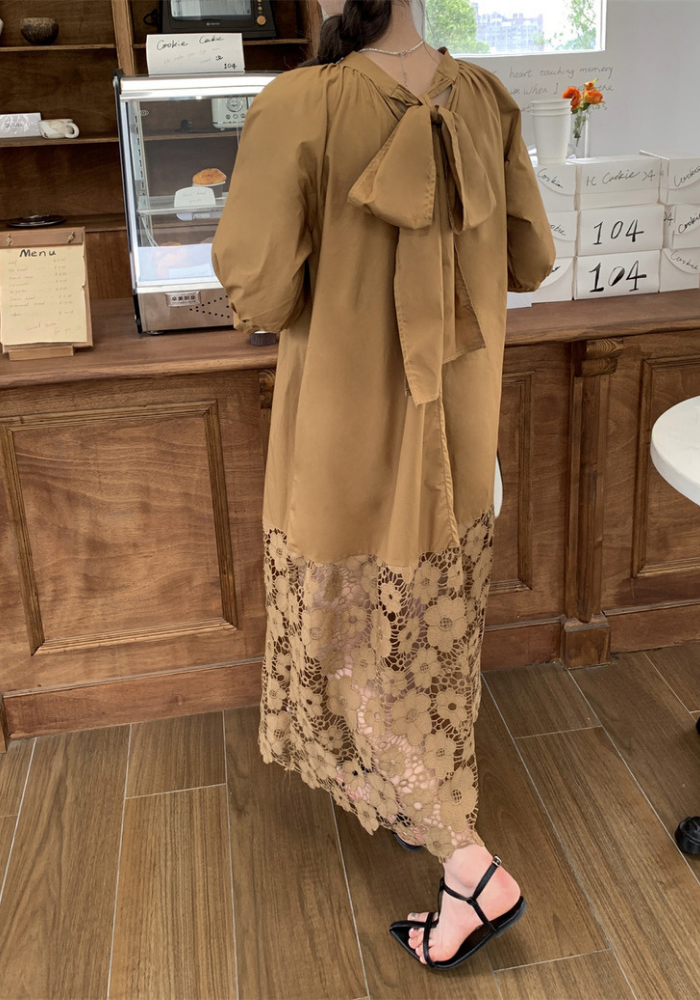 French hollow lace long skirt