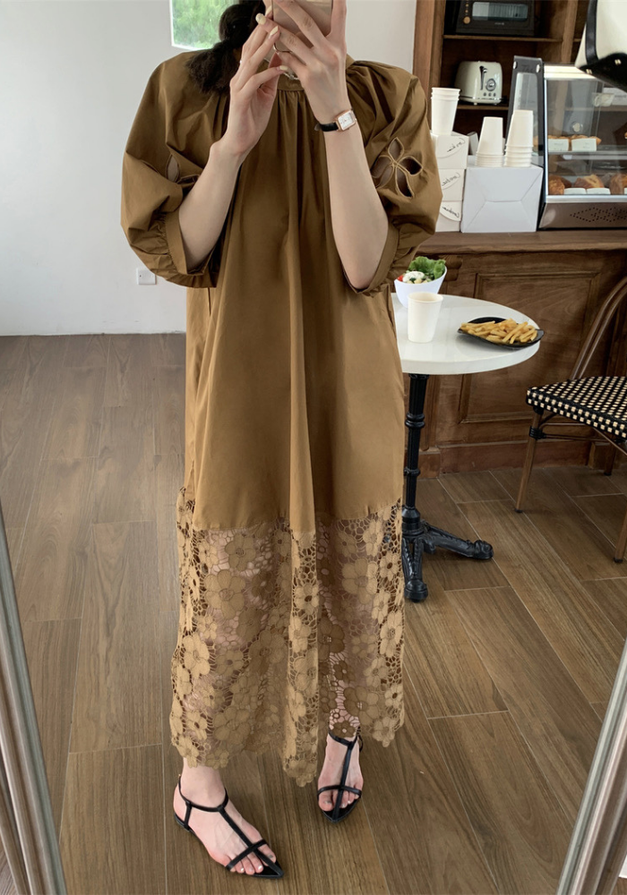 French hollow lace long skirt