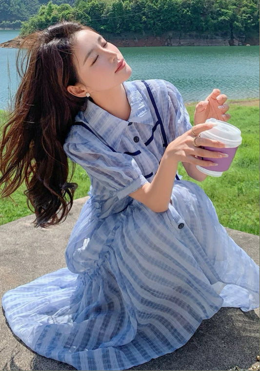藍色條紋裙