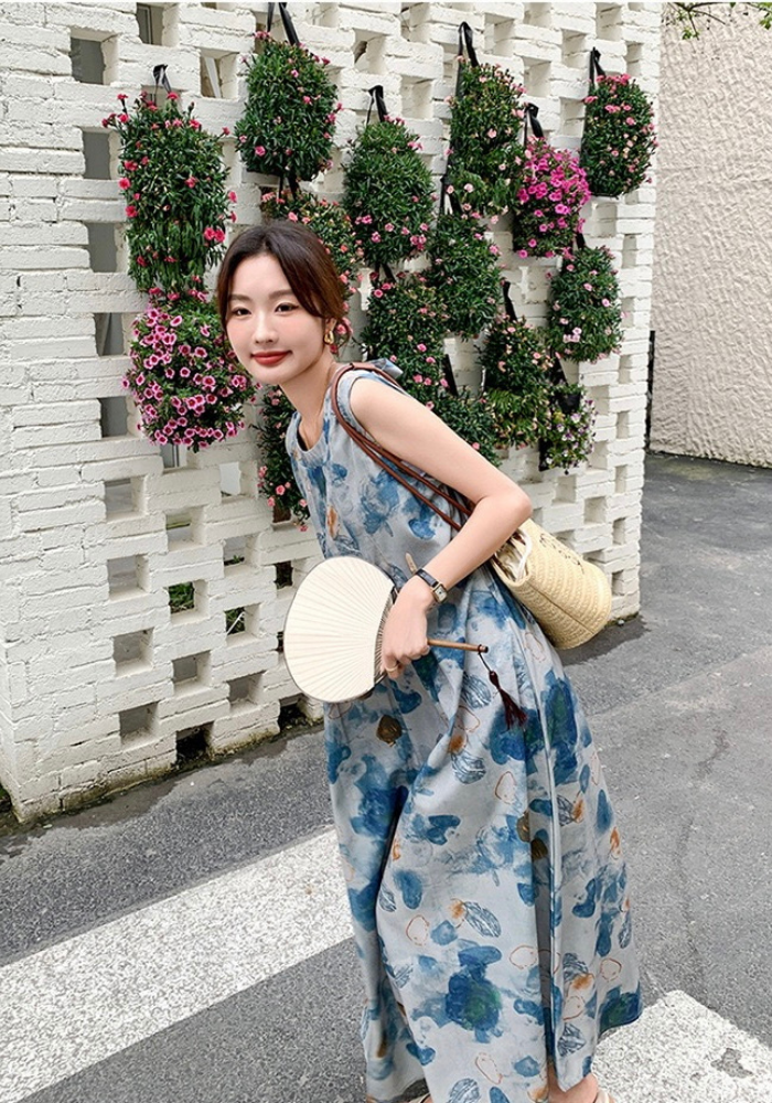 水墨印花背心連身裙