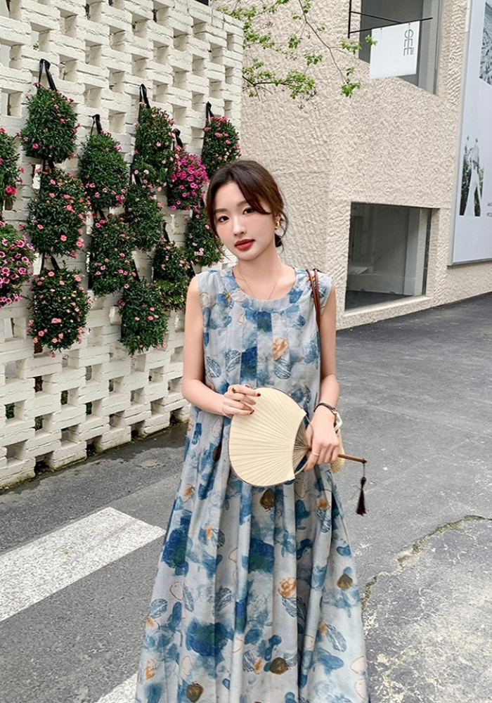 水墨印花背心連身裙