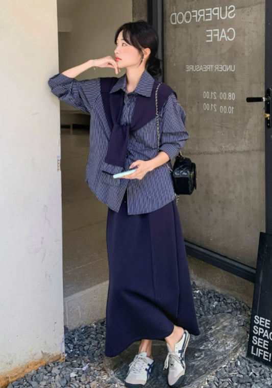 深藍襯衫套裝