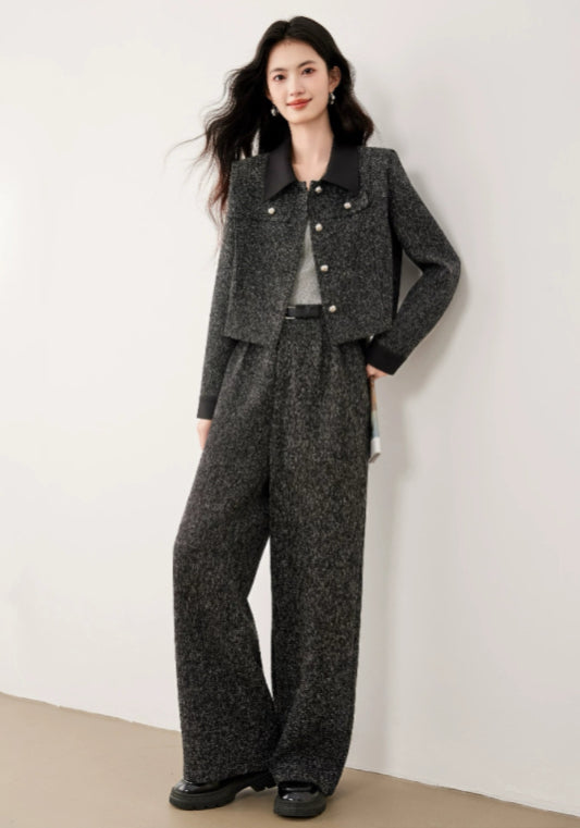 High-end gray Chanel-style suit