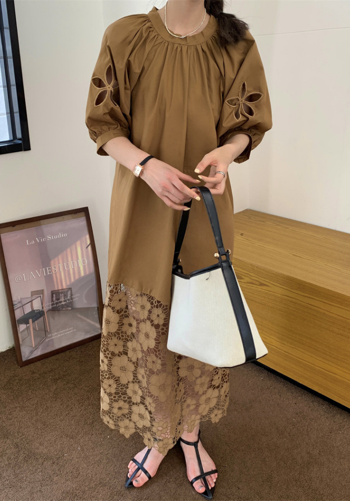 French hollow lace long skirt