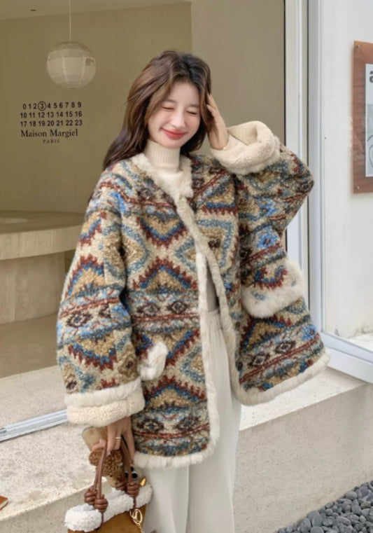 民族風羊羔毛外套