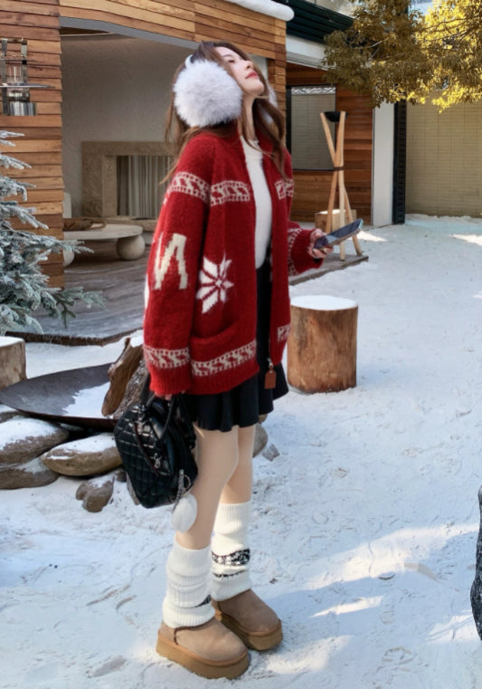 紅色印花羊毛外套