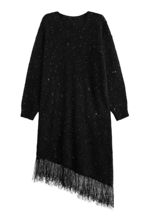 高級黑細閃針織裙