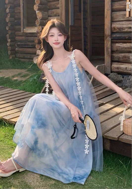藍色扎染裙