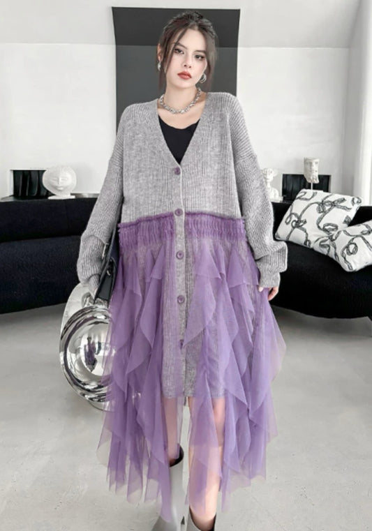 Mesh patchwork knit dress