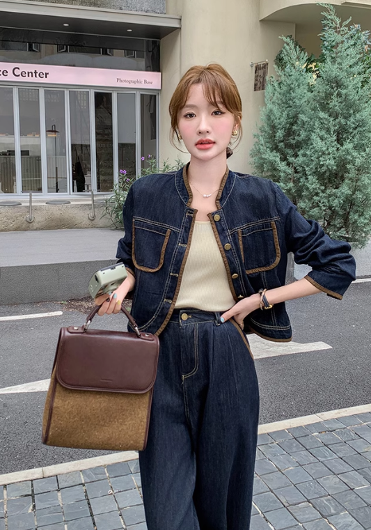 Denim and leather suit