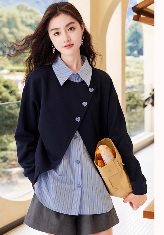 High slit fake two piece sweatshirt