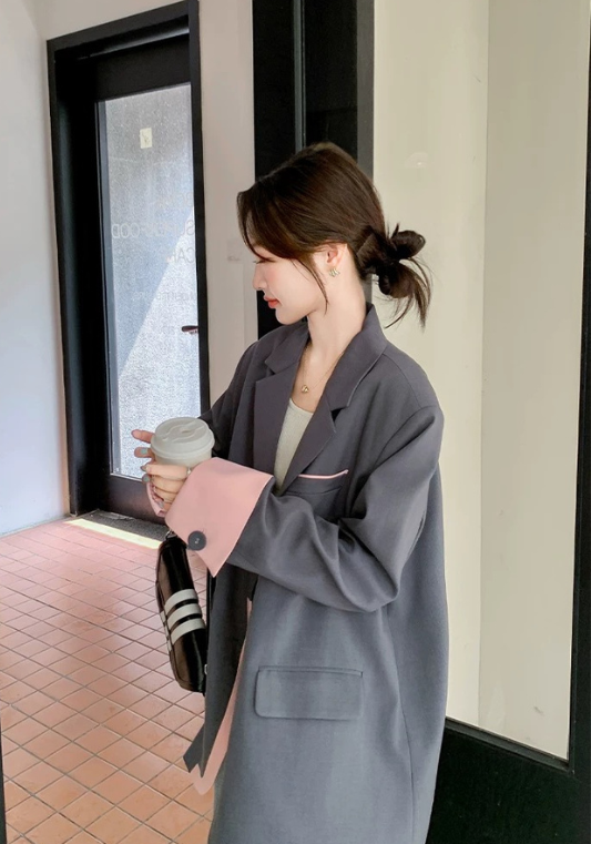 撞粉西裝外套