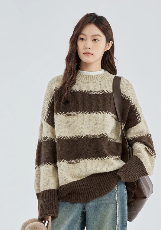 brown striped sweater