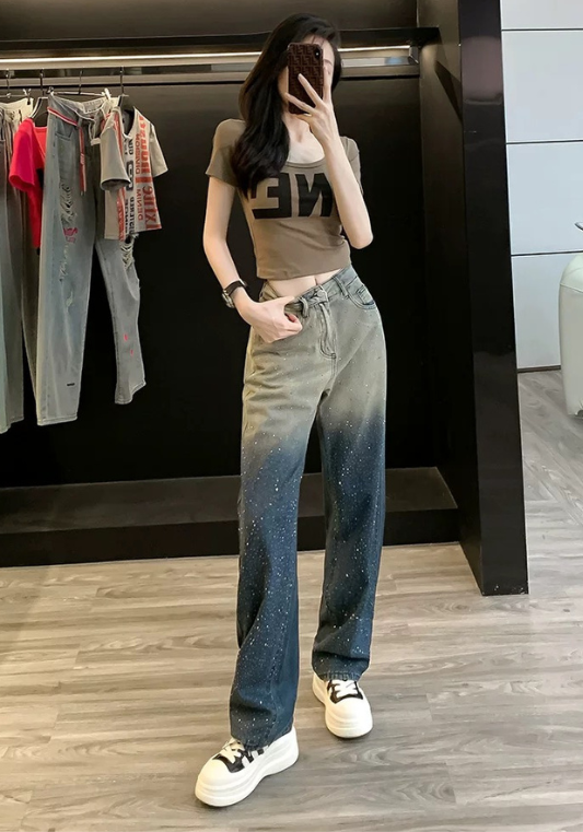 滿鑽漸變牛仔褲