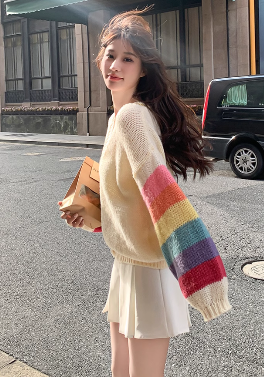 rainbow sleeve cardigan sweater