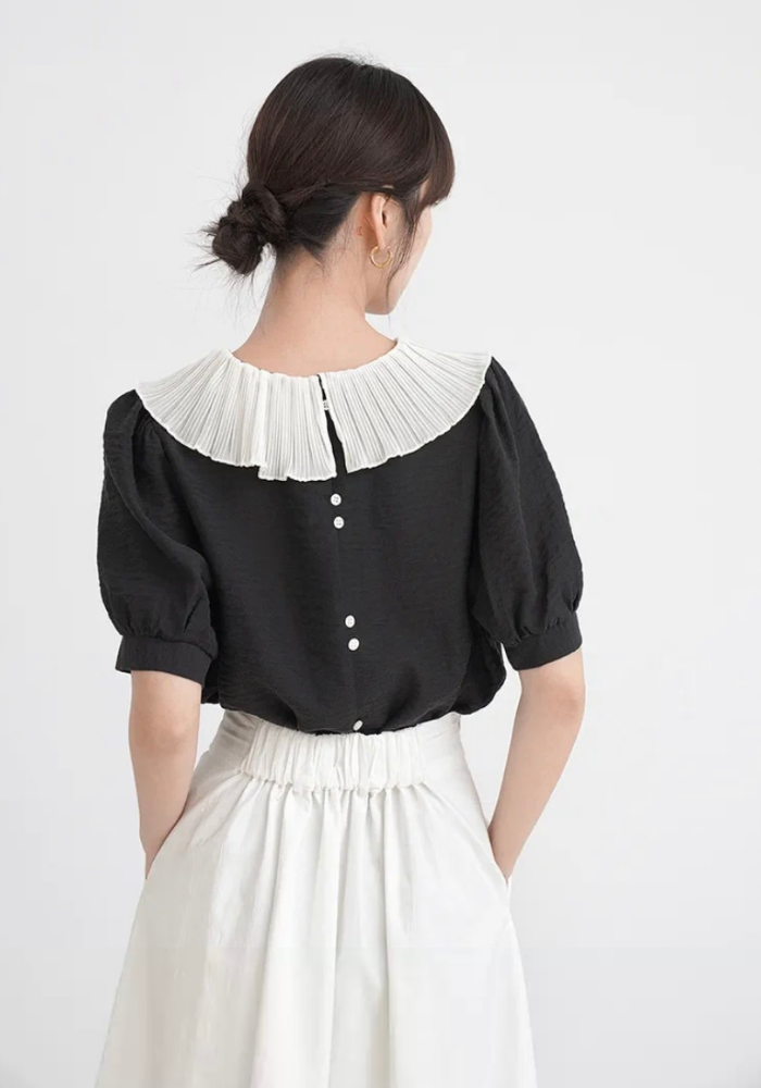 French ruffled short-sleeved shirt