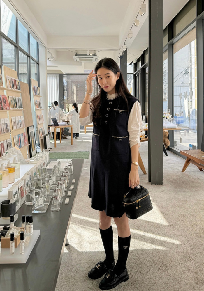 小香風愛心粗紡無袖連身裙