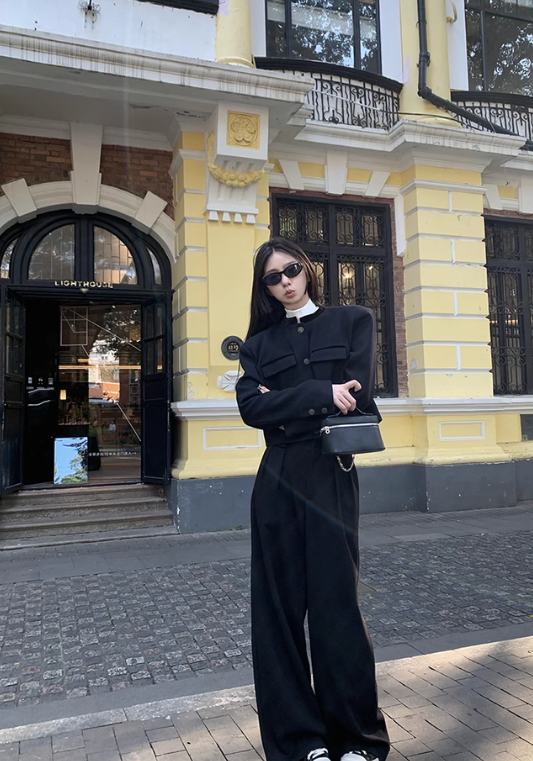Premium black long sleeve suit