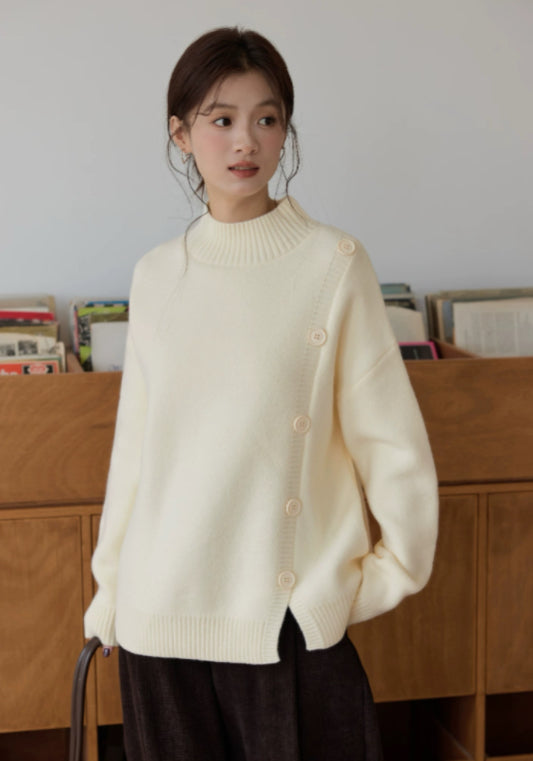 slanted button sweater